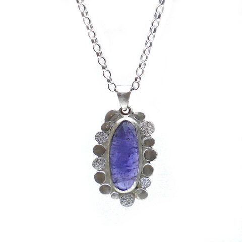 Tanzanite,pebble,pendant,by,Sarah,Blake,Sarah Blake, tanzanite and silver pendant, cornflower blue, boho chic, organic jewellery