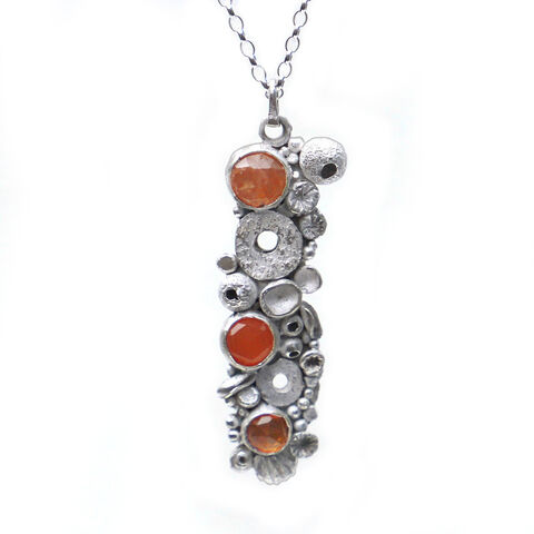 Long,crustacean,pendant,orange,by,Sarah,Blake,Sarah Blake, organic silver and orange gemstones necklace, boho chic, organic jewellery, crustacean jewellery