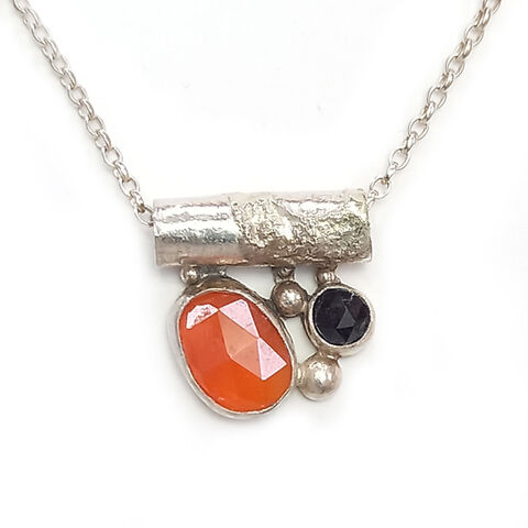 Cadis,pendant,orange,&,black,by,Sarah,Blake,Sarah Blake, organic silver carnelian and onyx necklace, boho chic, organic jewellery, crustacean jewellery