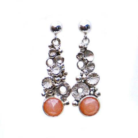 Crustacean,drop,earrings,by,Sarah,Blake,Sarah Blake, organic silver and peach moonstone earrings, boho chic, organic jewellery, crustacean jewellery