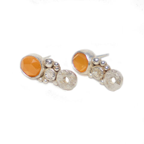 Crustacean,stud,earrings,orange,by,Sarah,Blake,Sarah Blake, organic silver and peach moonstone earrings, boho chic, organic jewellery, crustacean jewellery