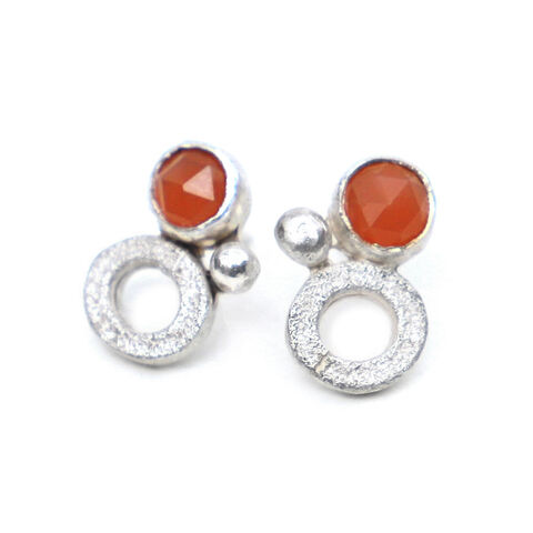 Doughnut,earrings,orange,by,Sarah,Blake,Sarah Blake, organic silver and peach moonstone earrings, boho chic, organic jewellery, crustacean jewellery