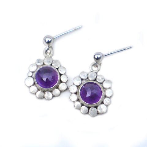 Pebble,drop,earrings,purple,by,Sarah,Blake,Sarah Blake, organic silver and amethyst pebble earrings, boho chic, organic jewellery
