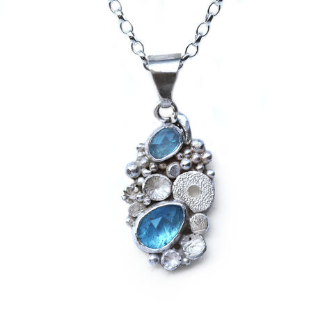 Crustacean,pendant,blue,by,Sarah,Blake,Sarah Blake, organic silver and aqua necklace, boho chic, organic jewellery, crustacean jewellery