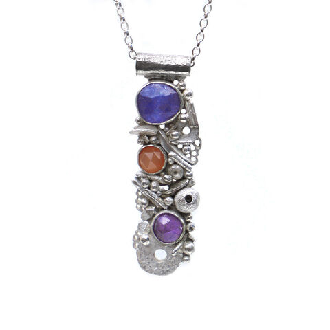 Long,crustacean,pendant,purple,&,orange,by,Sarah,Blake,Sarah Blake, organic silver and gemstones necklace, boho chic, organic jewellery, crustacean jewellery