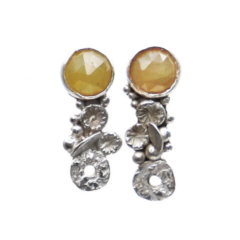 Crustacean,stud,earrings,yellow,by,Sarah,Blake,Sarah Blake, organic silver and yellow sapphire earrings, boho chic, organic jewellery, crustacean jewellery