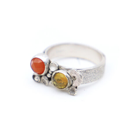 Pebble,ring,orange,by,Sarah,Blake,Sarah Blake, silver and orange gemstones pebble ring, boho chic, organic jewellery