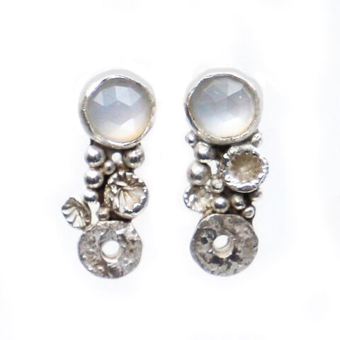 Crustacean,stud,earrings,white,by,Sarah,Blake,Sarah Blake, organic silver and moonstone earrings, boho chic, organic jewellery, crustacean jewellery