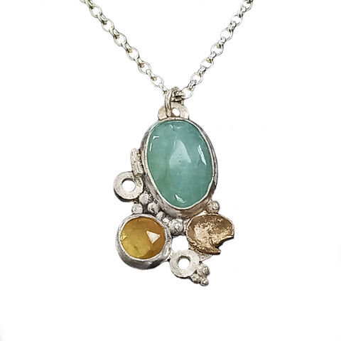 Crustacean,pendant,blue,&,yellow,by,Sarah,Blake,Sarah Blake, organic silver and aqua necklace, boho chic, organic jewellery, crustacean jewellery