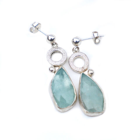 Doughnut,drop,earrings,aqua,by,Sarah,Blake,Sarah Blake, organic silver and aquamarine earrings, boho chic, organic jewellery