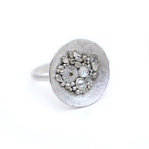 Crustacean,dish,ring,by,Sarah,Blake,Sarah Blake, organic silver dish ring with pearl, boho chic, organic jewellery