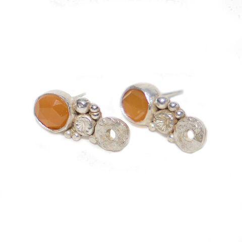 Crustacean,stud,earrings,orange,by,Sarah,Blake,Sarah Blake, organic silver and peach moonstone earrings, boho chic, organic jewellery, crustacean jewellery