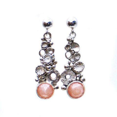 Crustacean,drop,earrings,by,Sarah,Blake,Sarah Blake, organic silver and peach moonstone earrings, boho chic, organic jewellery, crustacean jewellery