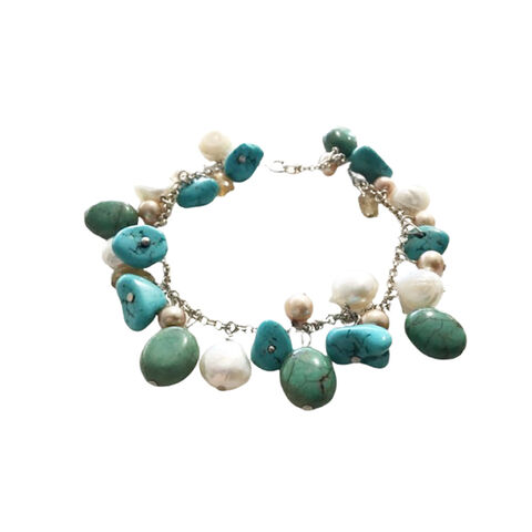 Golden,Azur,Bracelet,with,Turquoise,and,Pearls,by,Catherine,Marche,Cote d azur bracelet, turquoise and pearls bracelet, one of a kind silver jewellery, European designers, handmade French jewellery, summer jewels