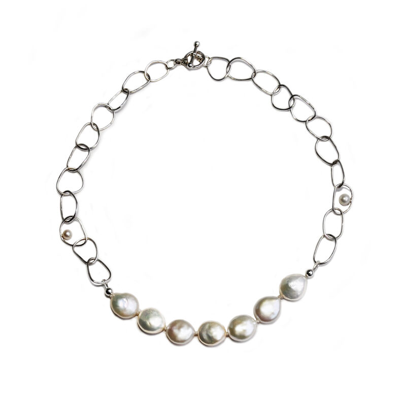 Silhouette collar necklace silver with baroque pearls by Katerina Damilos - product images