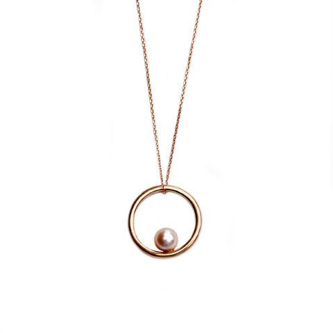 Rose,gold,hoop,necklace,with,pearl,by,Katerina,Damilos,Katerina Damilos, June birthstone, rose gold and pearl hoop necklace, pink