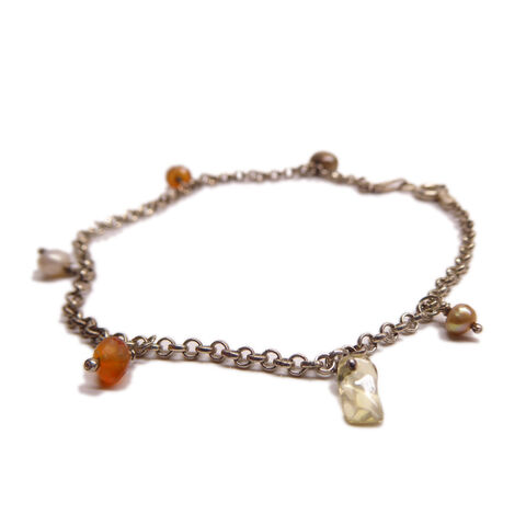 Sunny,Days,—,One-of-a-Kind,Gemstone,Charm,Bracelet,by,Catherine,Marche,Sterling silver charm bracelet ,citrine and carnelian bracelet, one of a kind bracelet, ethical handcrafted jewellery, London jewellery, Catherine Marche special jewels