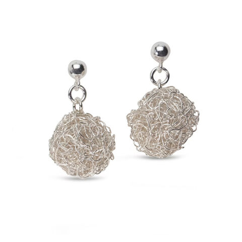 Handknit,ball,earrings,silver,by,Danny,Ries,Danny Ries, silver hand-knitted ball earrings