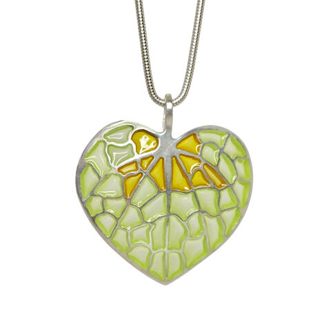 Forest,pansy,pendant,by,Jean,Wilkinson,green enamel heart shaped necklace