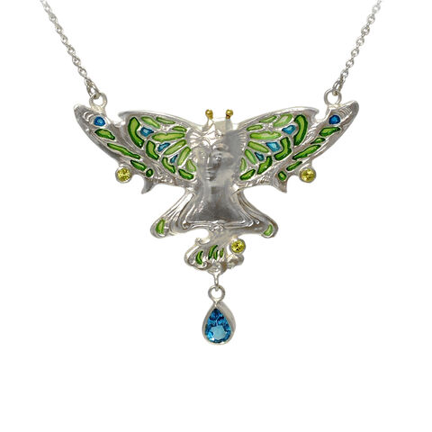 Fairy,creature,pendant,by,Jean,Wilkinson,enamel fairy necklace with gemstones
