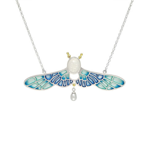 Lunar,creature,pendant,by,Jean,Wilkinson,enamel fairy necklace with gemstones