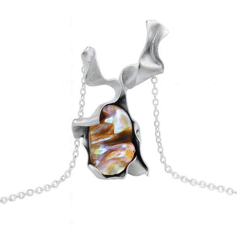 Wrapped,blister,pearl,necklace,silver,by,Jana,Svabova,silver crumpled necklace with blister pearl