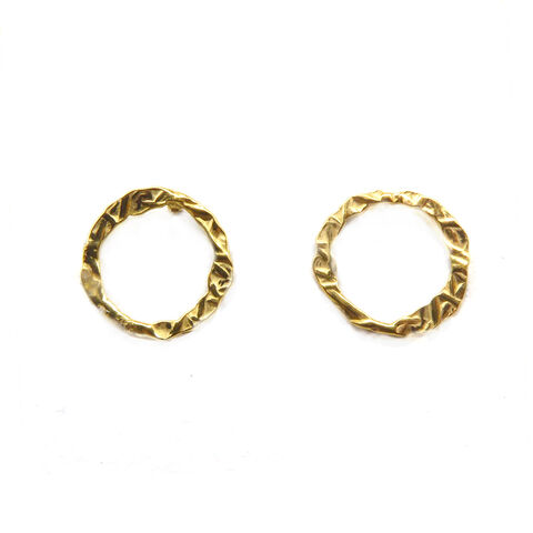 Hollow,Circle,Studs,by,Catherine,Marche,hollow circle earrings, gold plated studs, catherine marche jewellery, textured gold palte sterling silver circle earrings, minimalist designer earrings, chic everyday studs