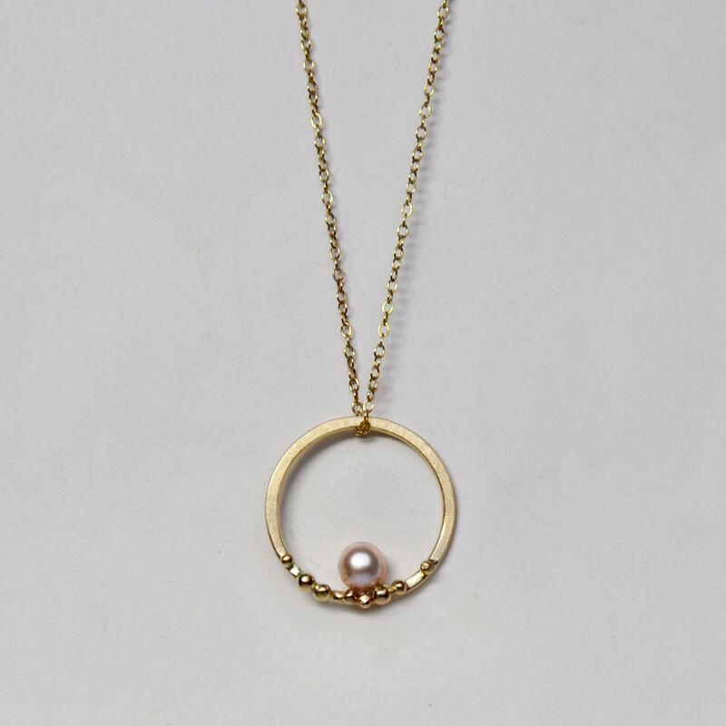 ORB granulated circle pendant 9ct gold &amp; pearl by Katerina Damilos - product images  of 
