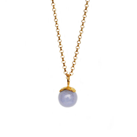 Silhouette,gem,pendant,-,vermeil,&,chalcedony,by,Katerina,Damilos,Katerina Damilos, gemstone layering gold necklace, chalcedony gold layering necklace, pale blue and gold, everyday pendant