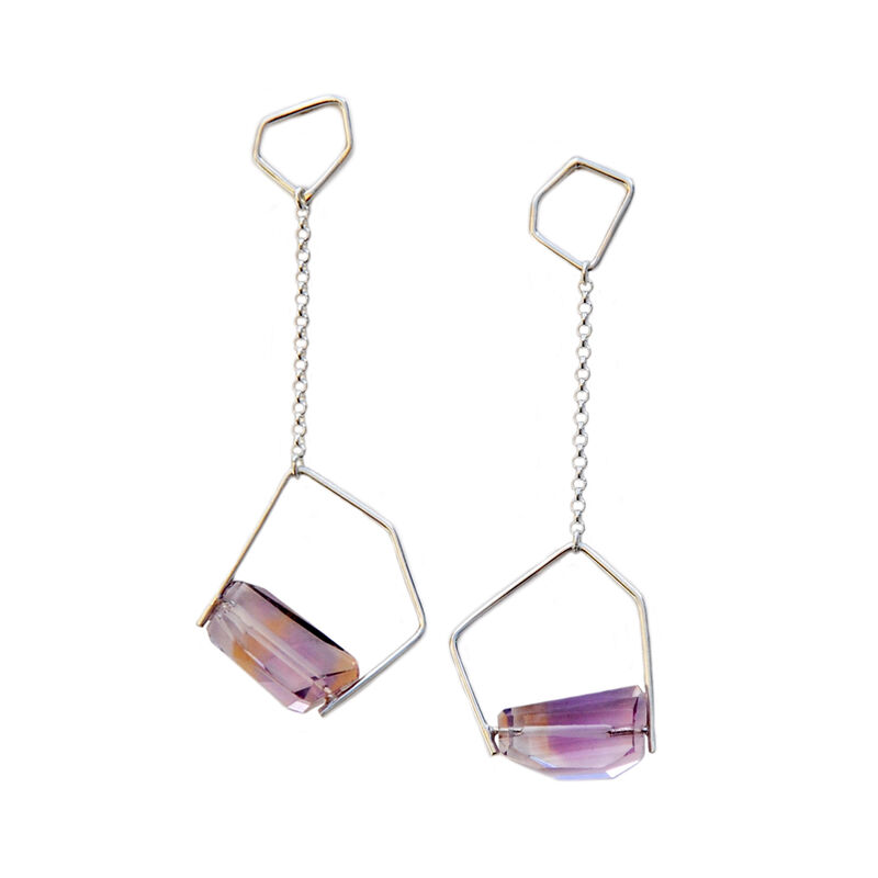 Geometric silver chain earrings with ametrine by Katerina Damilos - product images