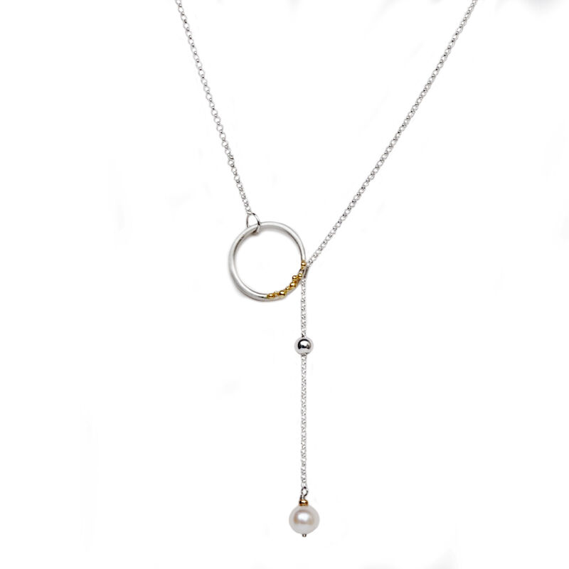 ORB granulated circle lariat - silver, gold &amp; pearl by Katerina Damilos - product images  of 