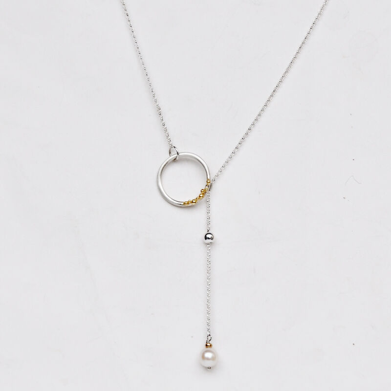 ORB granulated circle lariat - silver, gold &amp; pearl by Katerina Damilos - product images  of 