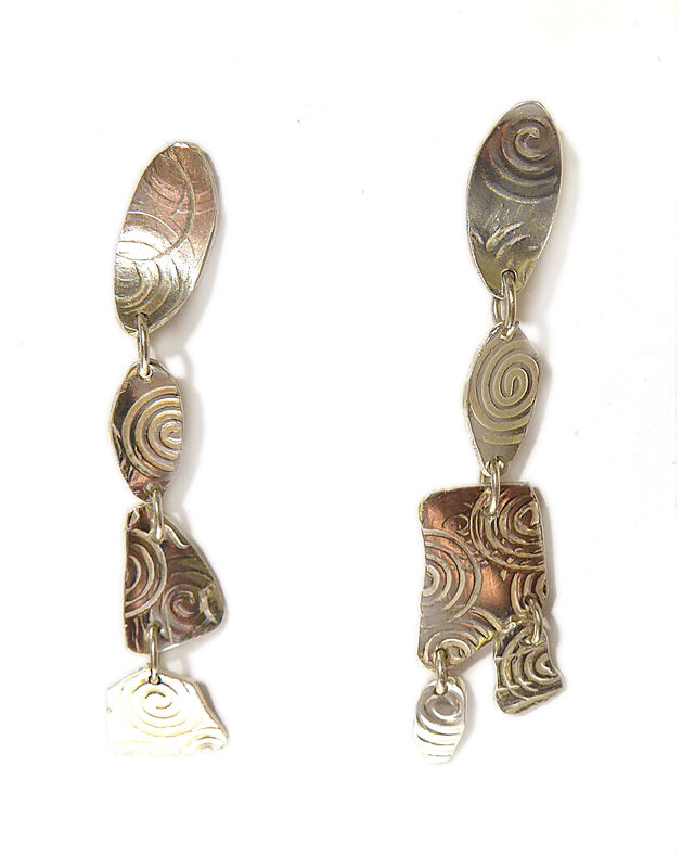 Asymmetrical Sterling Silver Embossed Earrings by Catherine Marche - product images  of 