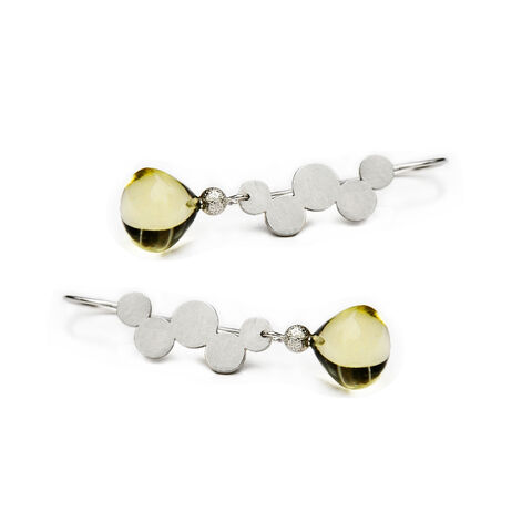 Sequin,earrings,silver,with,lemon,quartz,drops,by,Katerina,Damilos,Katerina Damilos, playful silver earrings with lemon quartz, cascading silver disc earrings with lemon quartz drops, silver sequin earrings with lemon quartz, understated elegant earrings, cascade earrings with lemon quartz, online jewellery