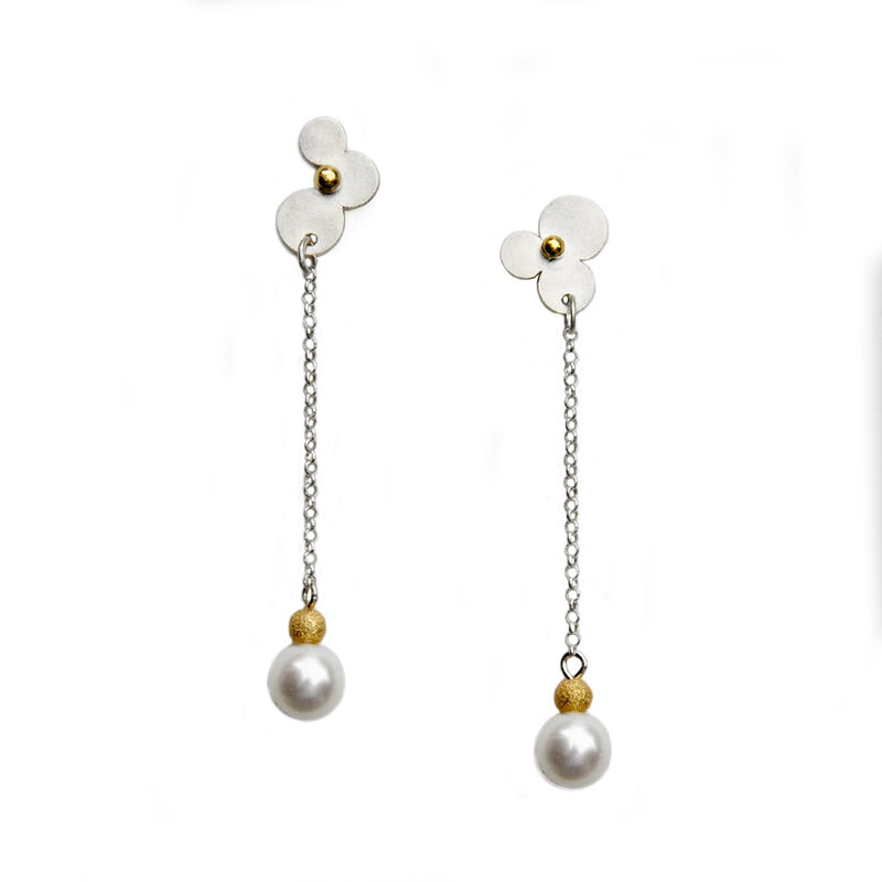 Sequin chain earrings silver &amp; gold with pearls by Katerina Damilos - product images  of 