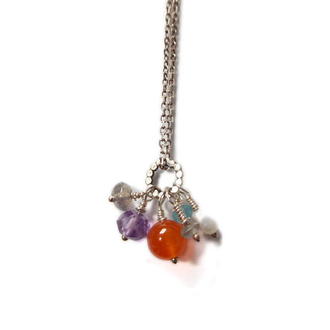 Ocean,Sunset,Gemstones,Cluster,Talisman,Necklace,by,Catherine,Marche,yoga necklace, Talisman pendant, Lucky charms, nature inspired gemstone jewellery, forest walk silver pendants, woodland green crystal necklaces, grounding stone cluster jewellery, calming blue chalcedony talismans, organic baroque pearl pendants