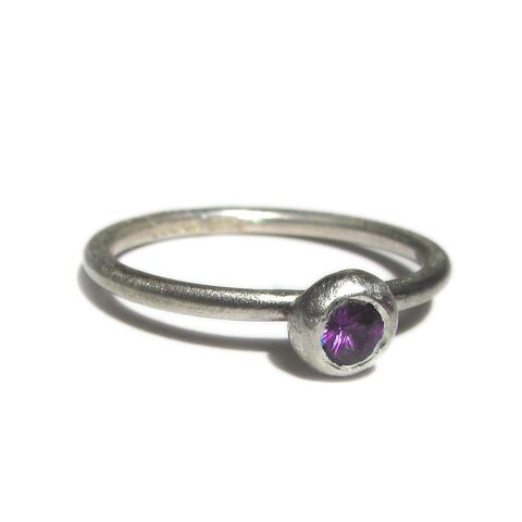 Amethyst,Cutie,Ring,by,Catherine,Marche,Size,I,purple amethyst silver ring, handmade stacking jewellery ring, february birthstone jewellery, matte finish sterling silver amethyst ring, purple gemstone silver stacking ring, handmade bubbly silver ring for women, purple crystal jewellery, dainty sterlin