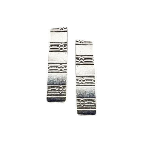 Oblong,stud,earrings,silver,by,tJL,silver engraved oblong stud earrings, oblong silver stud earrings with geometric surface pattern, recycled clock jewellery
