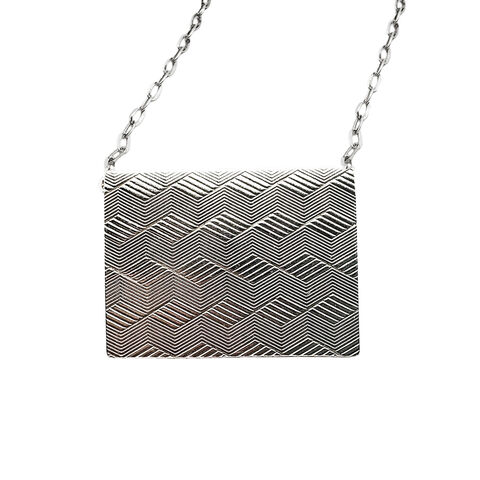 Oblong,landscape,necklace,silver,by,tJL,silver geometric pendant necklace, textured surface geometric pendant, recycled clock jewellery