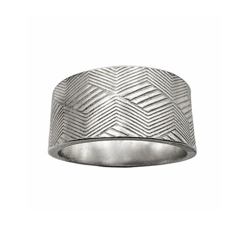 Wide,engraved,ring,silver,by,tJL,wide silver band with geometric engraving, recycled clock jewellery