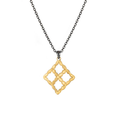 Light,&,Shadow,necklace,gold,extra,small,by,Shirani,Fernando,Shirani Fernando, gold lattice pendant with black chain