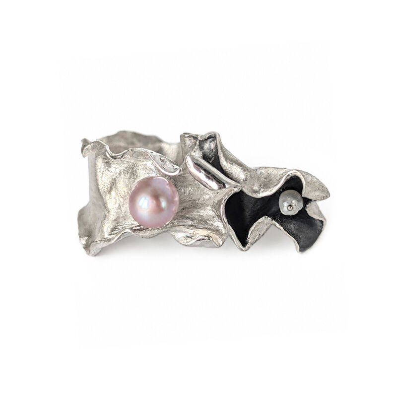 Open organic ring silver with 2 pearls by Jana Svabova - product images