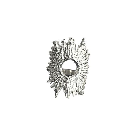 Helios,ring,silver,by,Maria,Izamis,Maria Izamis, Sun ray silver ring, textured silver ring, organic