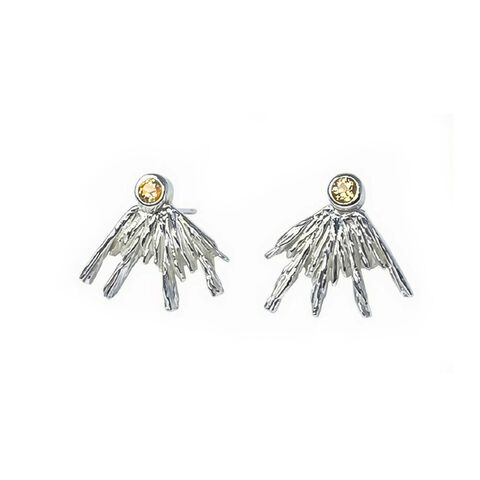 Sun,ray,earrings,silver,with,topaz,by,Maria,Izamis,Maria Izamis, Sun ray silver earrings with yellow topaz, textured silver ear studs with yellow topaz, organic