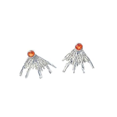 Sun,ray,earrings,silver,with,fire,opal,by,Maria,Izamis,Maria Izamis, Sun ray silver earrings with fire opals, textured silver ear studs with fire opals, organic