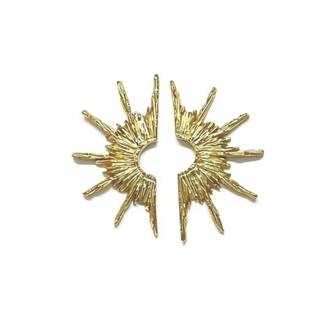 Sunray,earrings,vermeil,large,by,Maria,Izamis,Maria Izamis, Sun ray gold earrings, textured gold plated silver ear studs, organic, statement sun ray earrings