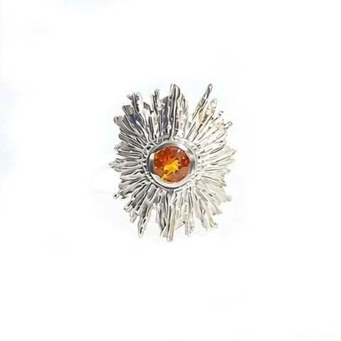 Helios,ring,silver,&,garnet,by,Maria,Izamis,Maria Izamis, Sun ray silver ring with garnet, textured silver ring with garnet, organic, statement silver and garnet ring