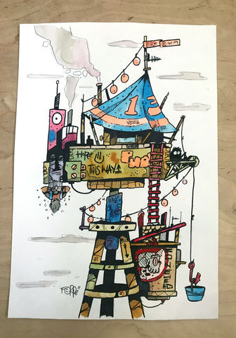 Look,Out,-,Original,Painting,A3,original, art, inks, original art, illustration, freedom