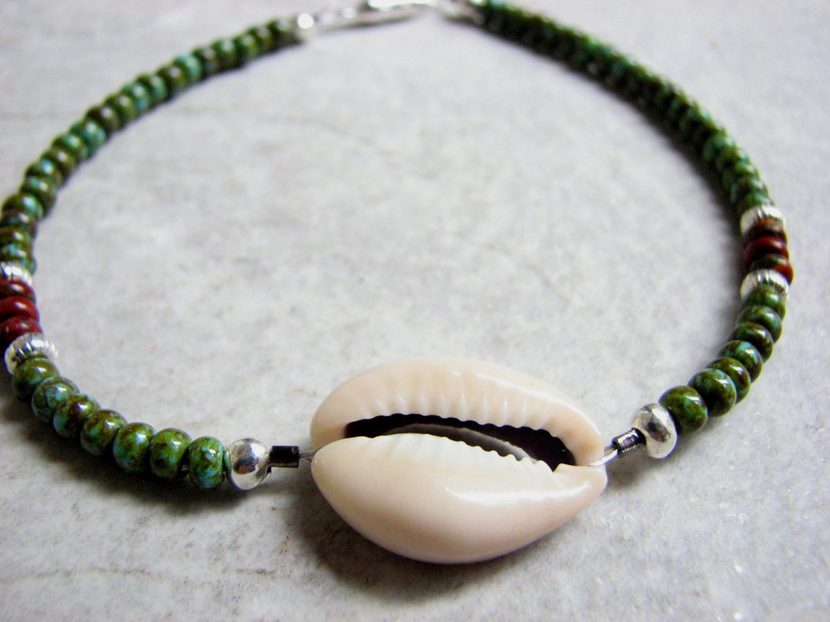 Nautical Cowrie Shell Ankle Bracelet, Anklet Bits off the Beach