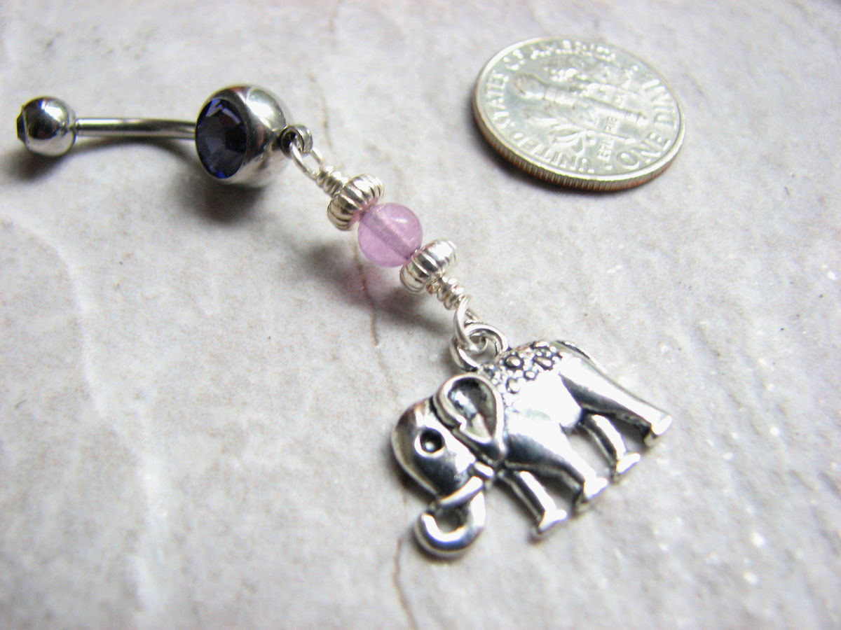 Elephant Belly Button Ring with Amethyst Bits off the Beach